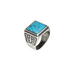 Textured Signet Ring + Turquoise Stone // Silver (9)