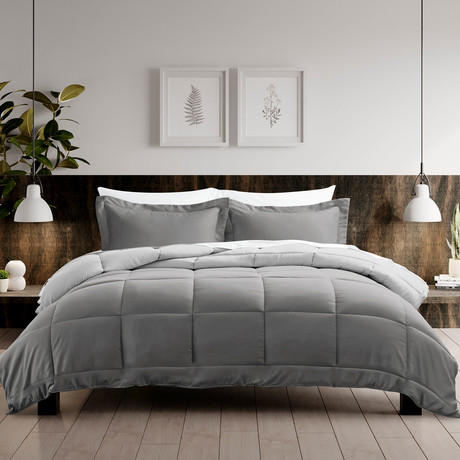 Urban Loft // Ultra Plush Reversible Comforter Set // Gray + Light Gray (Twin)