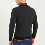 HerringbonePattern Zip Up Sweater // Dark Gray (S)