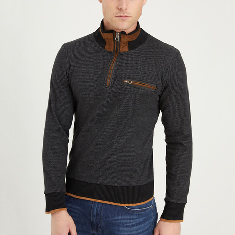 Payton Quarter Zip Sweatshirt // Black + Gray (S)