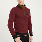 HerringbonePattern Quarter Zip Up Sweater // Burgundy (L)