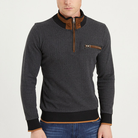 Payton Quarter Zip Sweater // Patterned Anthracite (S)