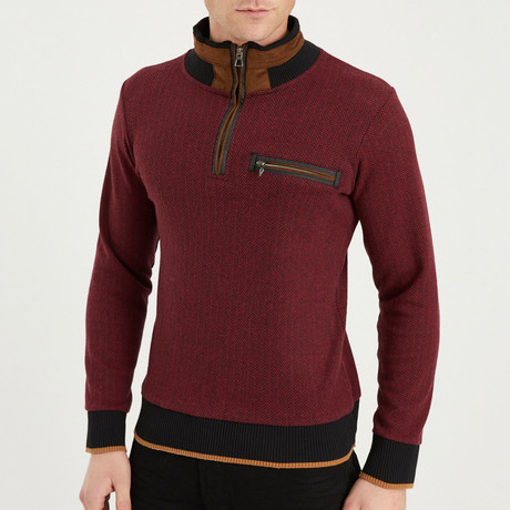 Payton Quarter Zip Sweater // Patterned Burgundy (S)