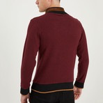 HerringbonePattern Quarter Zip Up Sweater // Burgundy (S)