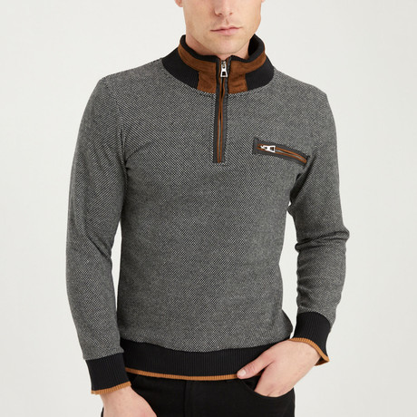 Payton Quarter Zip Sweater // Black + White (Small)