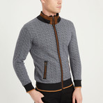 Hubert Full Zip Sweater // Herringbone Dark Blue (Small)