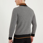 HerringbonePattern Quarter Zip Up Sweater // Gray (S)