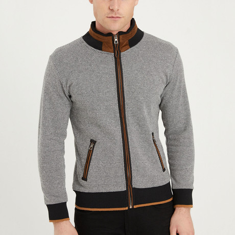 Hubert Full Zip Sweater // Diagonal Black (Small)