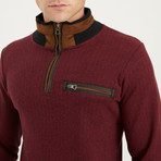 HerringbonePattern Quarter Zip Up Sweater // Burgundy (S)