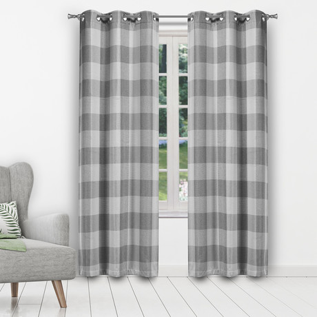 Aaron Buffalo Check Window Curtain Set // 2 Piece Set // Gray (37" x 84")