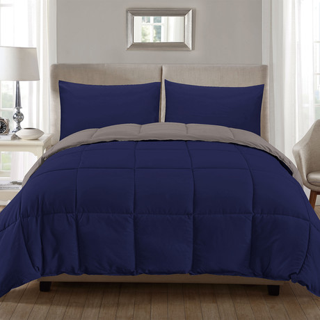 Jackson Solid Reversible Comforter Set // Full // 3 Piece Set (Coral Blue + Beige)