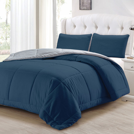 Samantha Reversible Comforter Set // Full // 3 Piece Set (Blue + Gray)