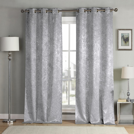 Maddie Metallic Specks Blackout Curtain Set // 2 Piece Set // Silver (38" x 96")