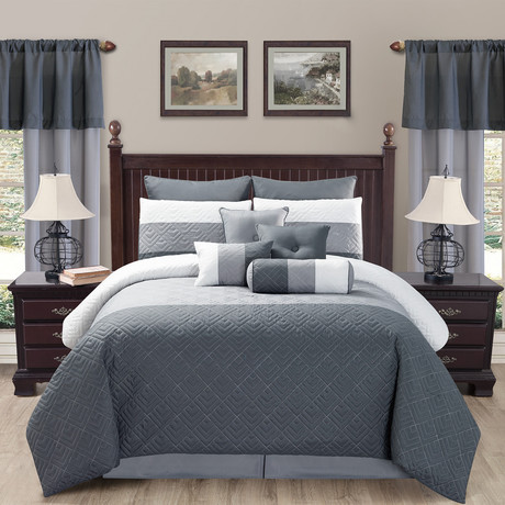Somorset Border Striped Comforter Set // King // 20 Piece Set (Gray)