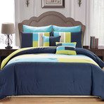 Desiree Bordered Comforter Set // 7 Piece Set // Blue (Queen)