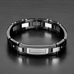 Cubic Zirconia Accents + Cable Inlay ID Plate Link Bracelet // Black + Silver