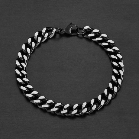 Two-Tone Matte Curb Chain Bracelet // Black + Silver