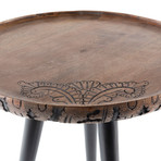 Kavya End Table // Intricate Wood-Etched Top