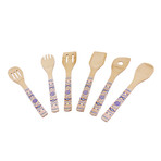 Patterned Bamboo 6-Piece Utensil Set // Blue + Orange