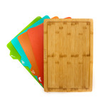 Bamboo 5pc Cutting Board, 4 Muti-colored inserts, 16.5x11.8x1.1"