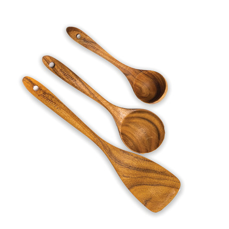 Bamboo 3pc Wooden Utensil Set: Spatula, Spoon & Ladle