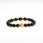 Dell Arte // 24 Carat Gold Plated + .925 Sterling Silver Stretchable Bracelet // Black + Gold