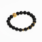 Dell Arte // 24 Carat Gold Plated + .925 Sterling Silver Stretchable Bracelet // Black + Gold