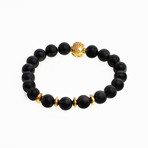 Dell Arte // 24 Carat Gold Plated + .925 Sterling Silver Stretchable Bracelet // Black + Gold