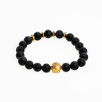 Dell Arte // 24 Carat Gold Plated + .925 Sterling Silver Stretchable Bracelet // Black + Gold