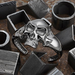 Silver Skull Bracelet V1 // Black + Silver (M)