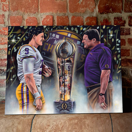 Joe Burrow and Coach O // Perfection // Canvas (20"W x 16"H x 1.5"D)