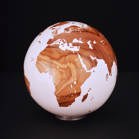 Gift Globe 8 // Classic White Stone + Teak // 7.8"Ø
