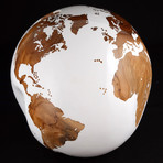 Medium Globe 17 // Classic White Stone + Teak Medium // 9.8"Ø