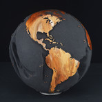 Large Globe 21 // Classic Black Magnetite +Teak // 11.8"Ø