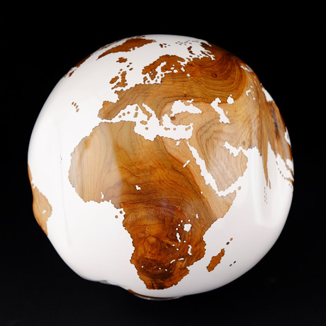 Large Globe 30 // Classic White Stone + Teak // 11.8"Ø