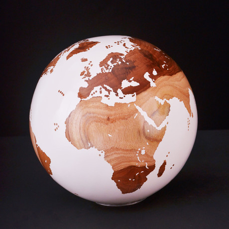 Medium Globe 19 // Classic White Stone + Teak Medium // 9.8"Ø