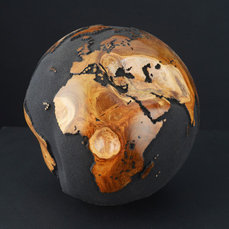 Large Globe 22 // Classic Black Magnetite +Teak // 11.8"Ø