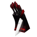 Limited Edition Knife Set + Stainless Steel Block // 6pcs // Burgundy + Black