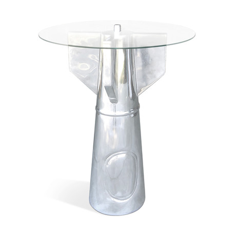 Aviator WWII Bombshell Accent Table // Polished Aluminum // Glass Top