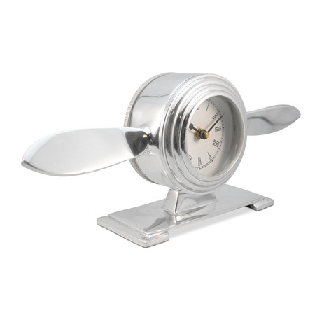 Abstract Airplane Propeller Desk Clock // Polished Aluminum Plane
