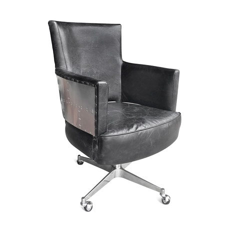 Aviator Adjustable Executive Office Chair // Genuine Black Leather