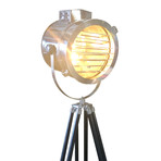 Vintage Tripod Spotlight Floor Lamp // Chrome Finish // Aviation Nautical