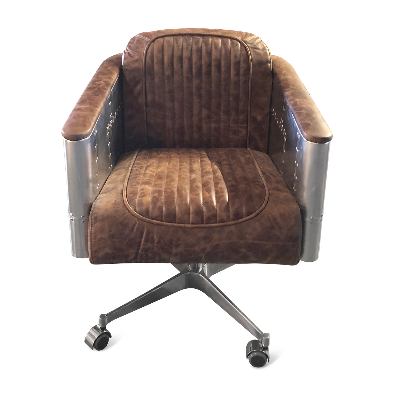 Aviator Office Chair Brown Leather Adjustable Height Swivel