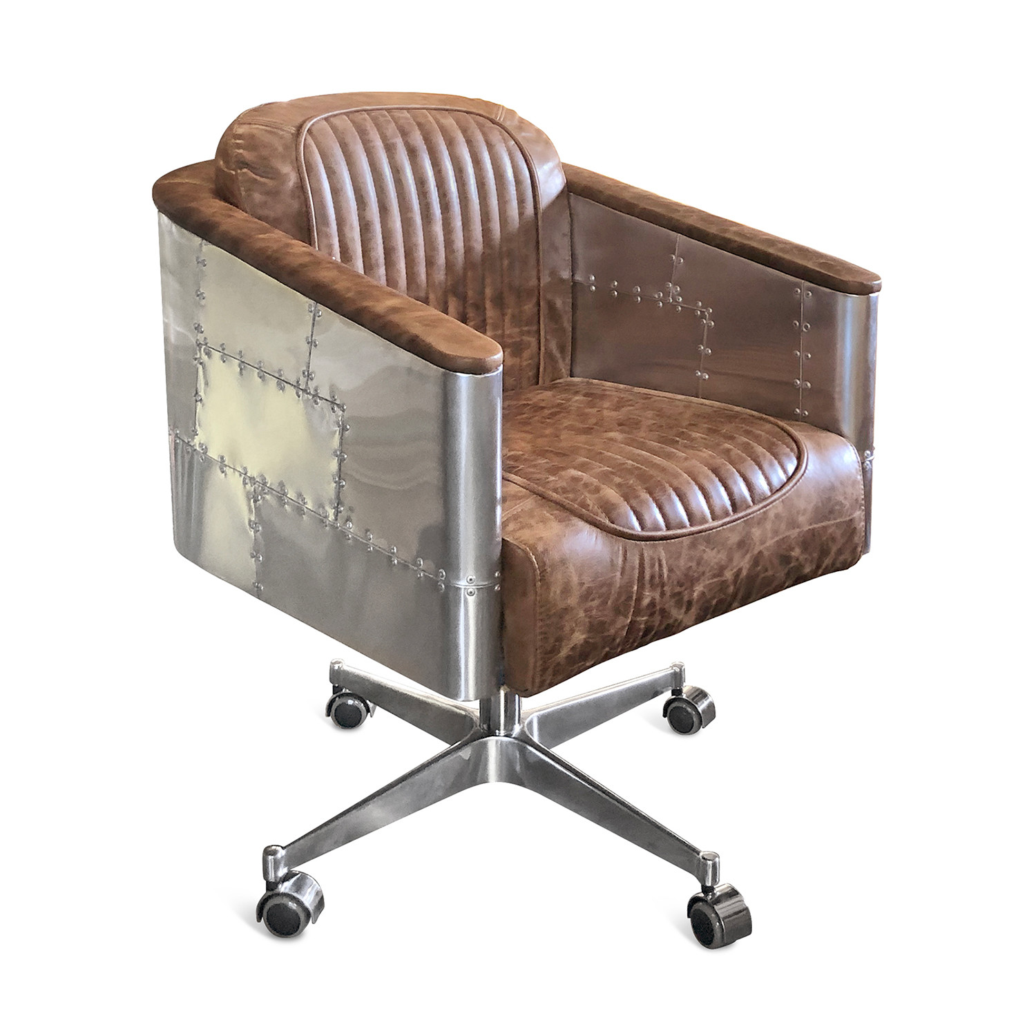 Aviator Office Chair // Brown Leather // Adjustable Height + Swivel ...