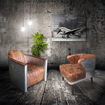 Aviator Wing Leisure Chair // Genuine Cigar Leather // Polished Aluminum