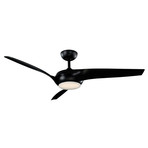 Nirvana // Indoor + Outdoor 3-Blade Smart Ceiling Fan 56in Matte Black with 3000K LED Light Kit and Wall Control (Matte Black)