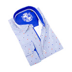Floral Pinstripe Button-Up Long Sleeve Shirt // Blue + White (XL)