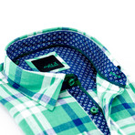 Floral Trim Button-Up Long Sleeve Shirt // Green + Navy (L)