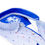 Floral Pinstripe Button-Up Long Sleeve Shirt // Blue + White (3XL)