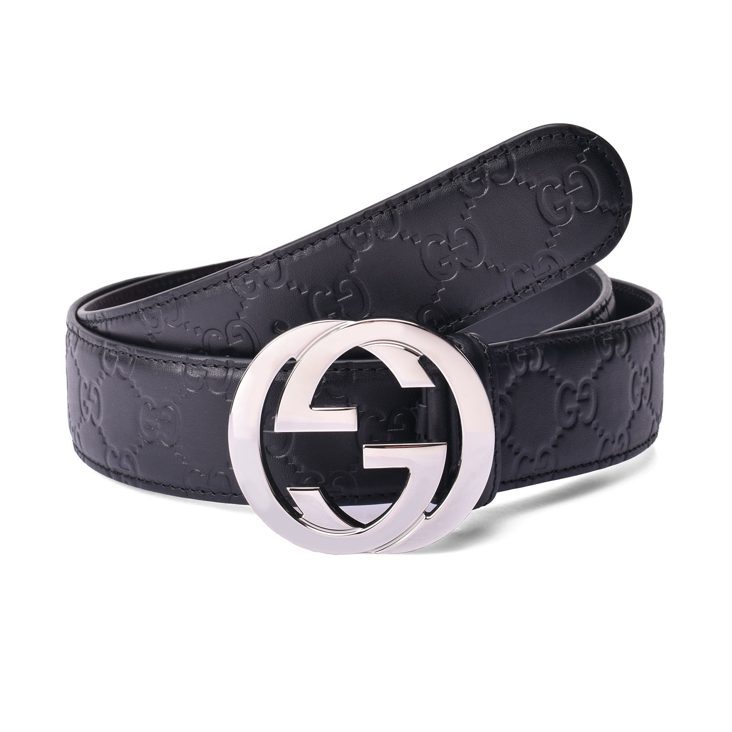 silver and black gucci belt